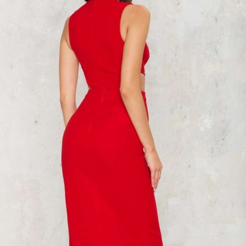 Red Cutout Midi Dress-red Night Out Dress